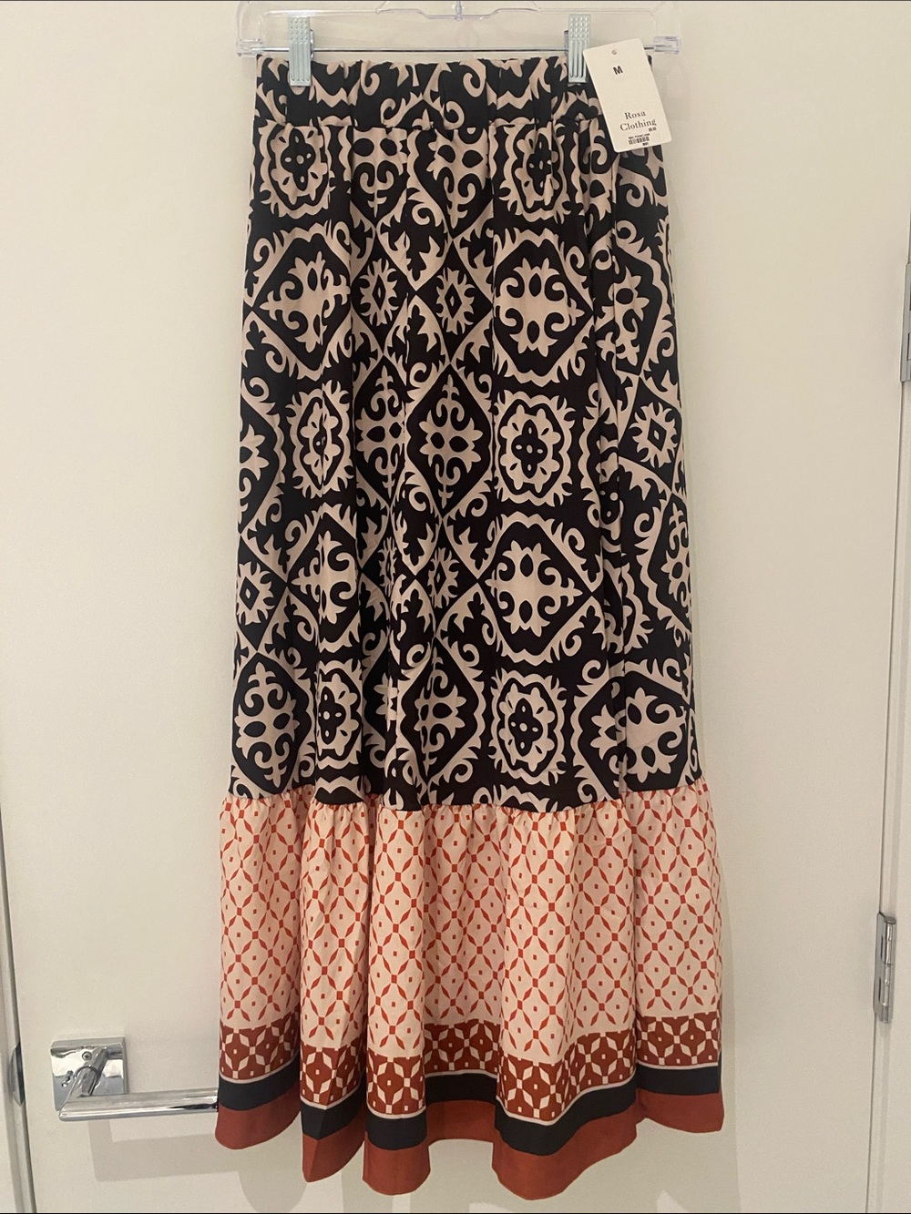 NWT Rosa Clothing Maxi Skirt Multi Color Multi Pattern Size M